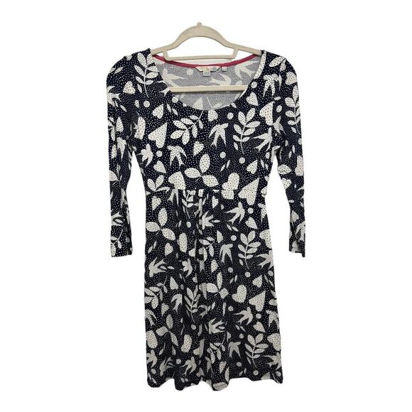 Boden Dress Womens Size 4R Navy White Birds Leaves Starlight Swing Jersey Casual - Picture 1 of 12
